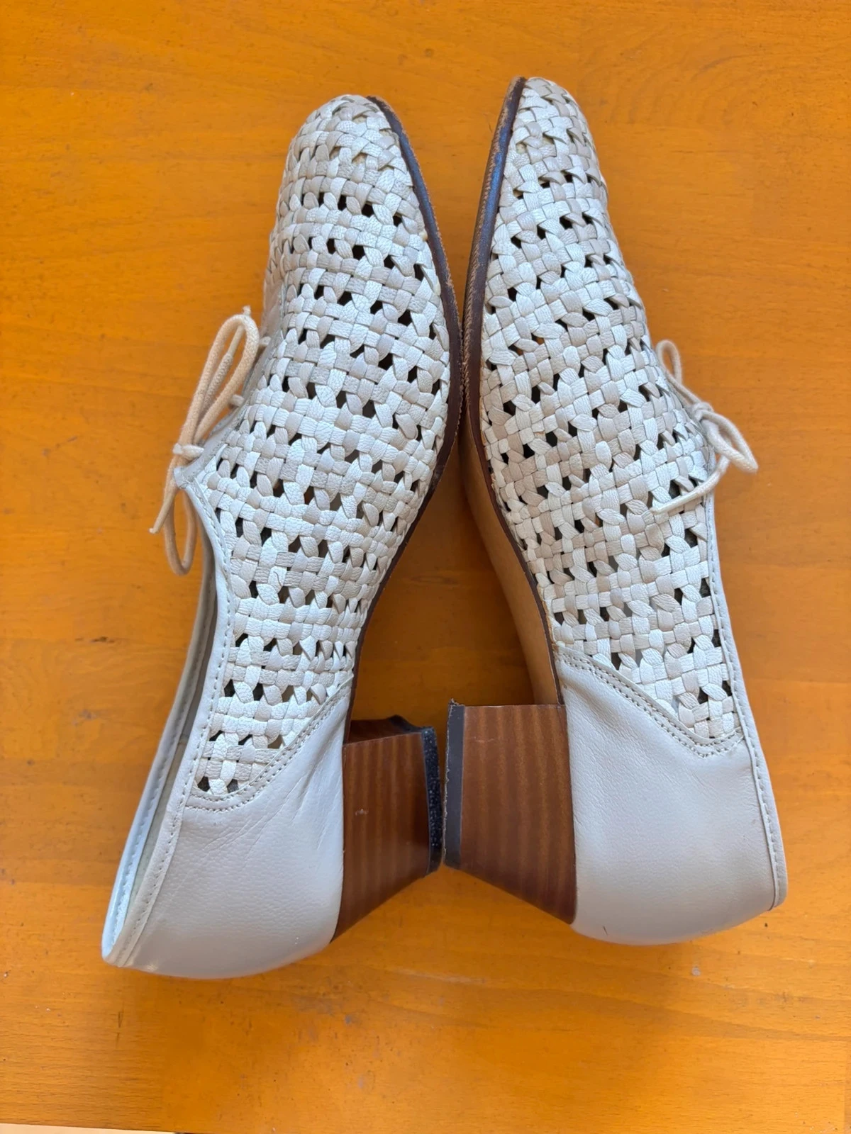 Chaussures richelieus vintage tressées en cuir blanc/crème – Style rétro – Taille 40 – photo 6